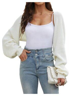 Cropped Cardigan Bolero Shrug Sweater Women Long Sleeve Open Front Y2K